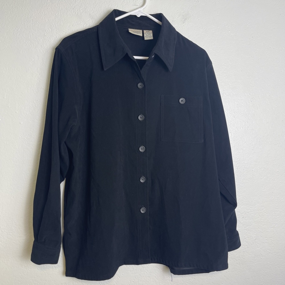 Classic Elements Petite Button Up Long Sleeve Black Shirt PXL